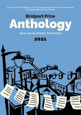 Image of book cover with an illustration of streetlights and the tops of houses with text "Bridport Prize Anthology 2021" along the top.